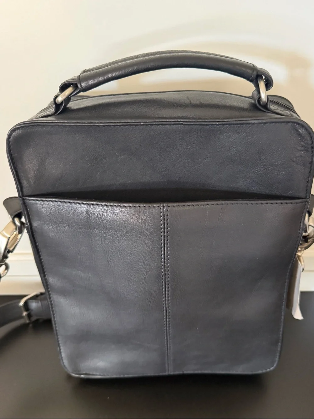 J.Jill Black Leather Crossbody Organizer Bag Zip Compartments Travel Purse